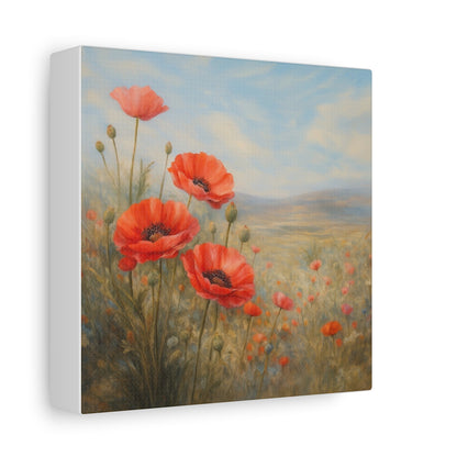 Poppy Field Wall Art, Red Poppy Canvas Print, Floral Landscape Artwork, Botanical Home Decor, Large Neutral Living Room Art