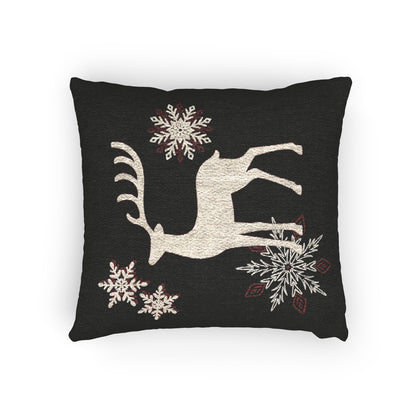 Reindeer and Snowflakes Woven Pillow | Holiday Deer Throw Pillow
