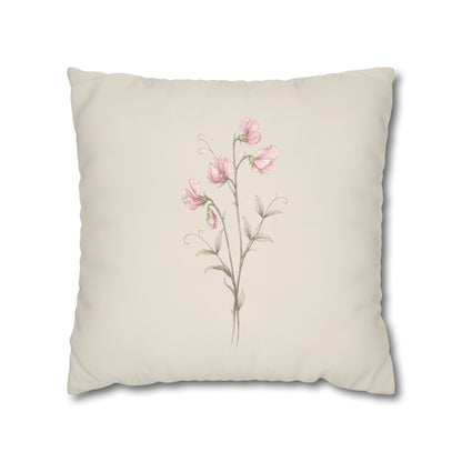 Sweet Pea Botanical Pillow Cover in a Soft Neutral for a Calm, Layered Home