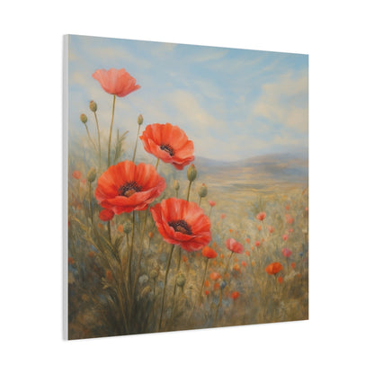 Poppy Field Wall Art, Red Poppy Canvas Print, Floral Landscape Artwork, Botanical Home Decor, Large Neutral Living Room Art