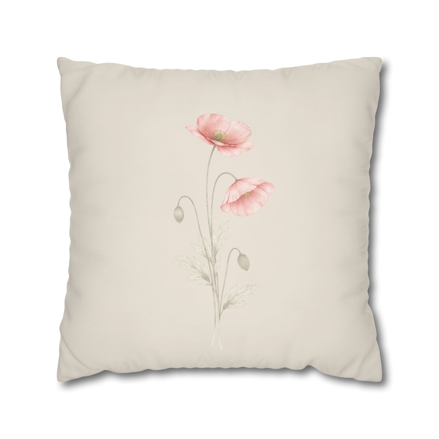 Shirley Poppy Botanical Pillow Cover in a Soft Neutral for a Calm, Layered Home