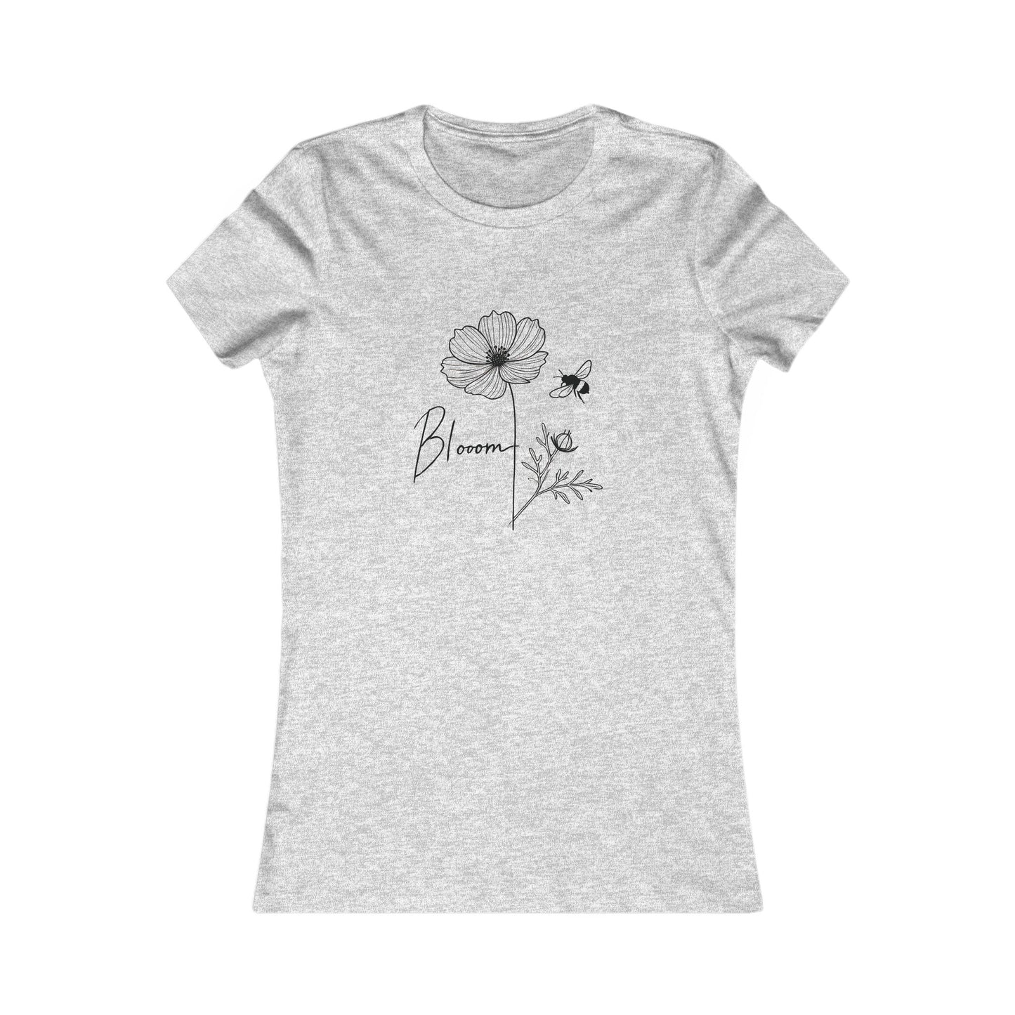 Gray-Bloom & Bee Minimalist Floral T-Shirt – Women’s Cute Nature-Inspired Tee