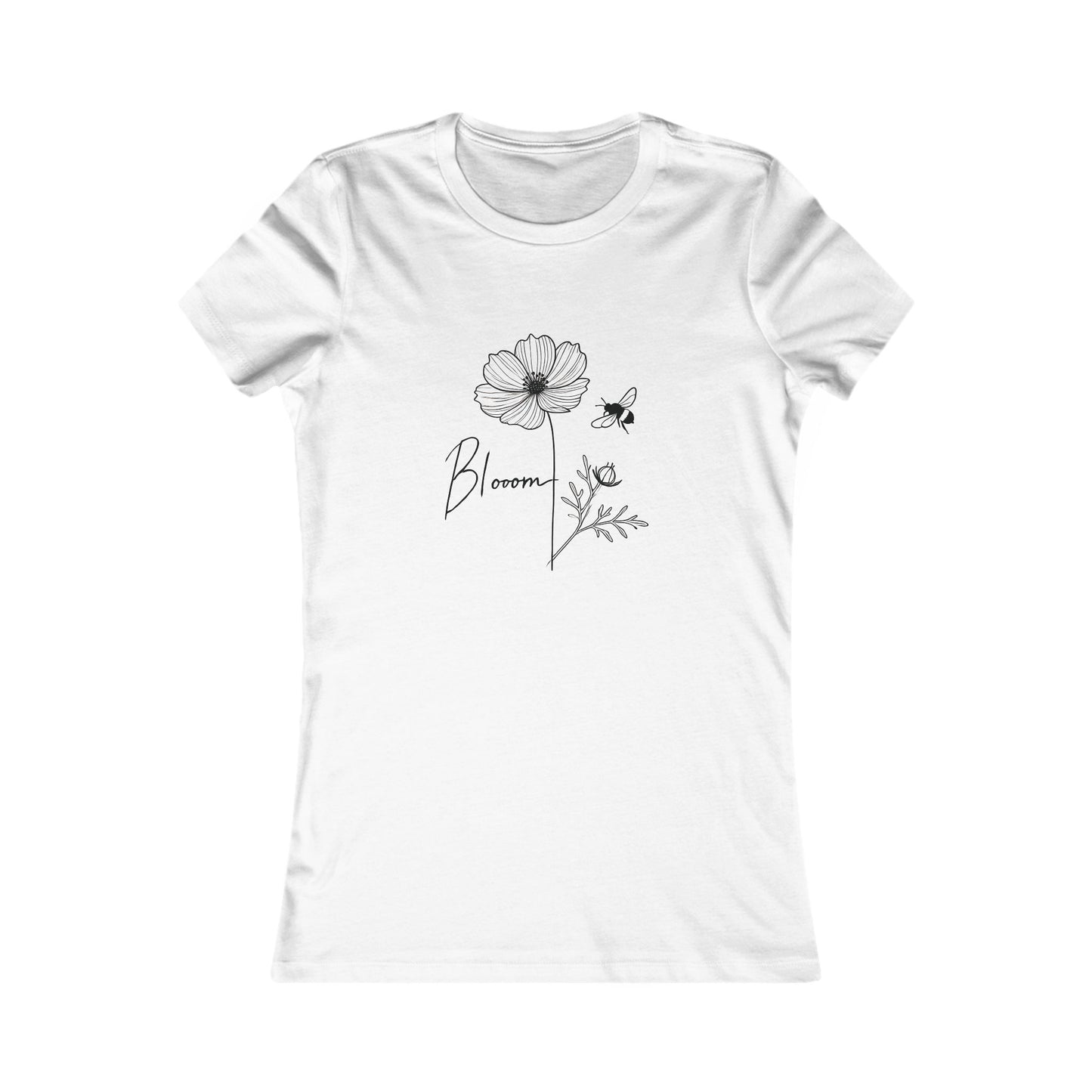 White-Bloom & Bee Minimalist Floral T-Shirt – Women’s Cute Nature-Inspired Tee