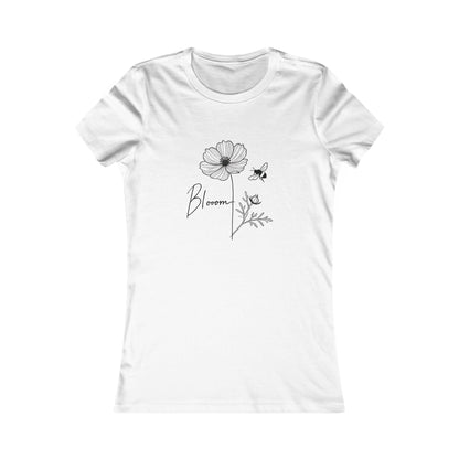 White-Bloom & Bee Minimalist Floral T-Shirt – Women’s Cute Nature-Inspired Tee
