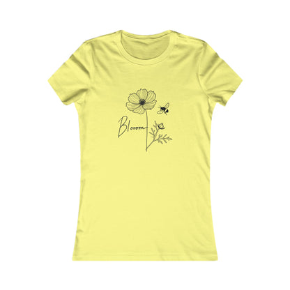 Yellow-Bloom & Bee Minimalist Floral T-Shirt – Women’s Cute Nature-Inspired Tee