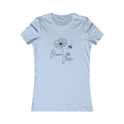 Light Blue-Bloom & Bee Minimalist Floral T-Shirt – Women’s Cute Nature-Inspired Tee