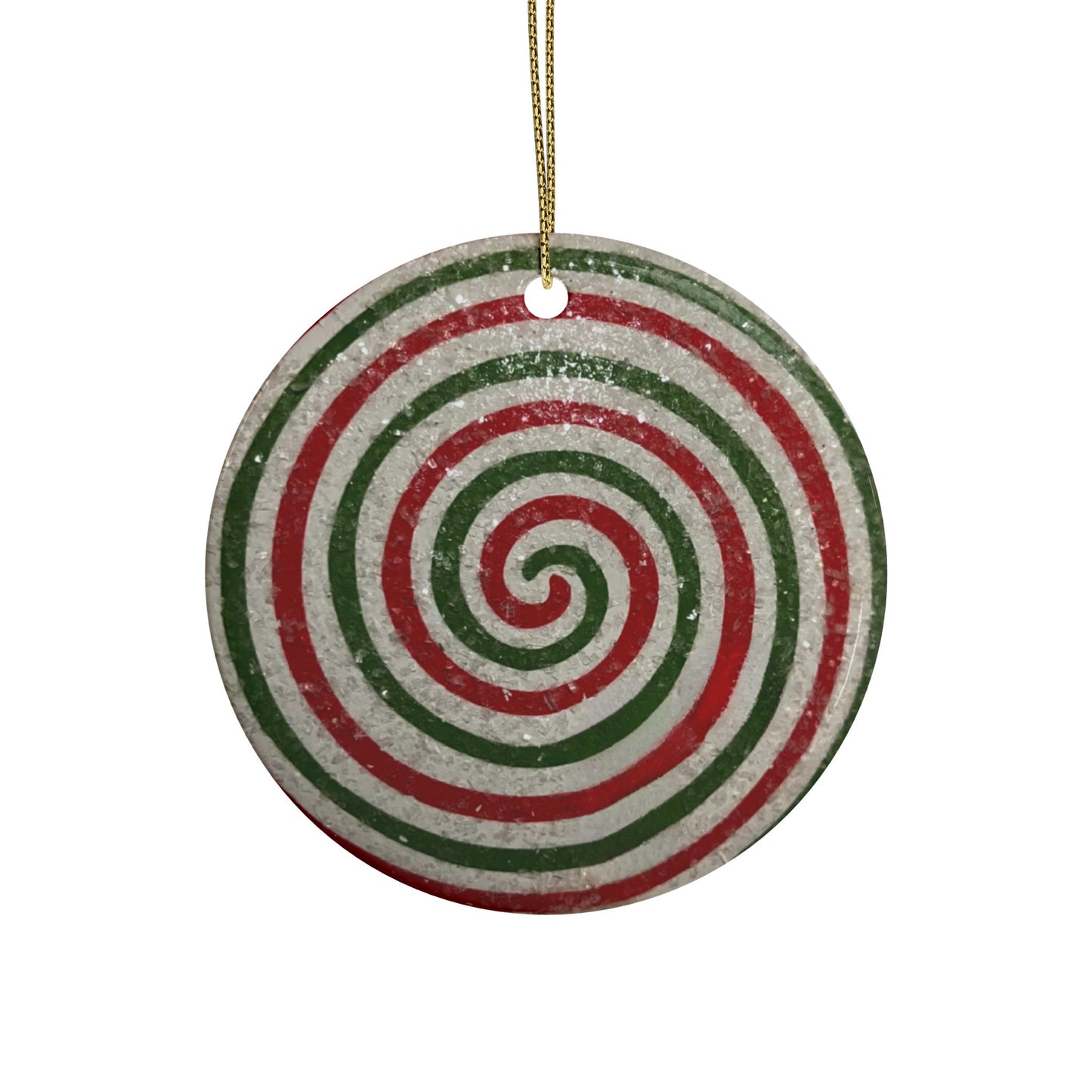A retro peppermint swirl ornament inspired by mid-century Christmas decor