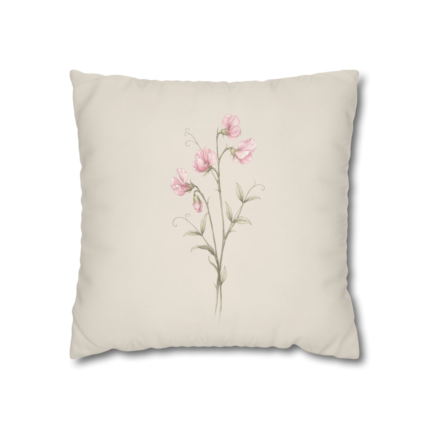 Sweet Pea Botanical Pillow Cover in a Soft Neutral for a Calm, Layered Home