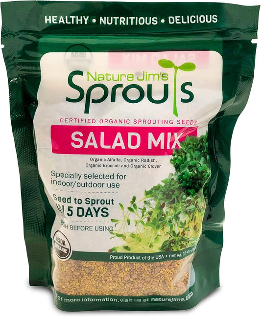 Salad Sprout Mix - Organic Salad Mix for Growing - Non-Gmo Microgreen Seeds - Healthy Broccoli, Alfalfa, Radish, Clover Sprouting Seeds Variety Mix - Microgreens Growing 1Lb