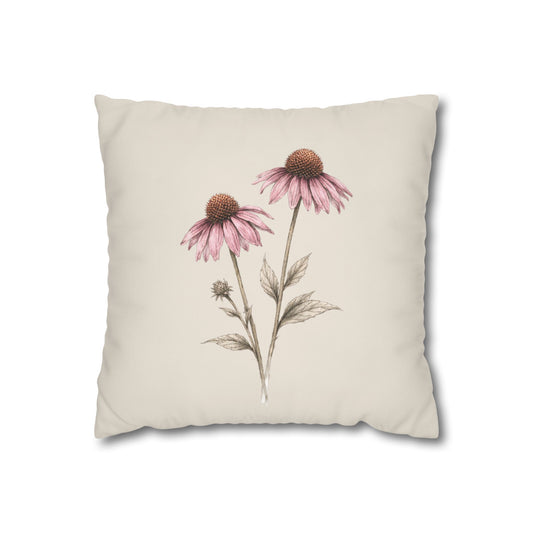 Echinacea botanical pillow cover inspired by cottage gardens and neutral farmhouse decor