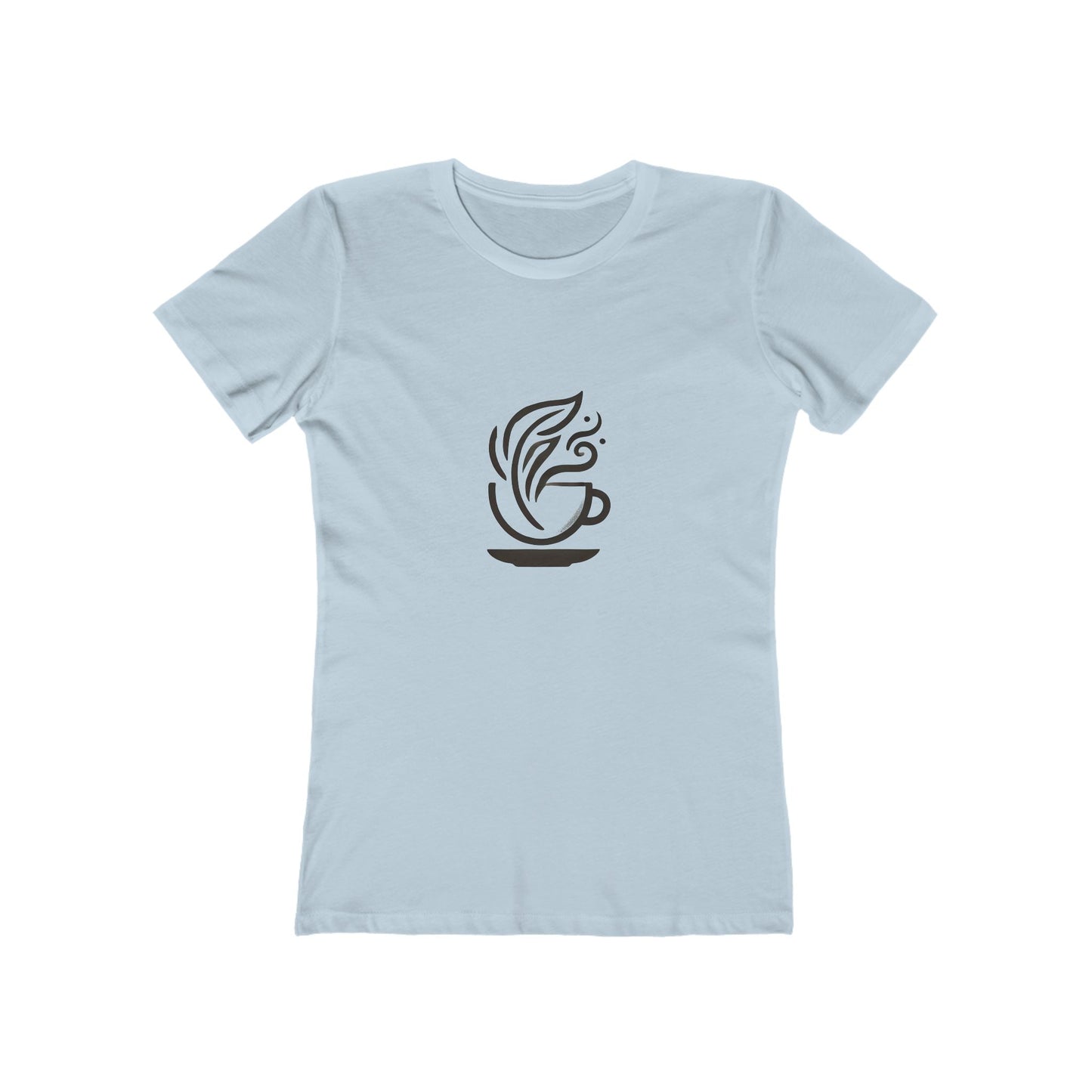 Baby BlueMinimalist coffee cup and leaves design on a Bella+Canvas boyfriend tee