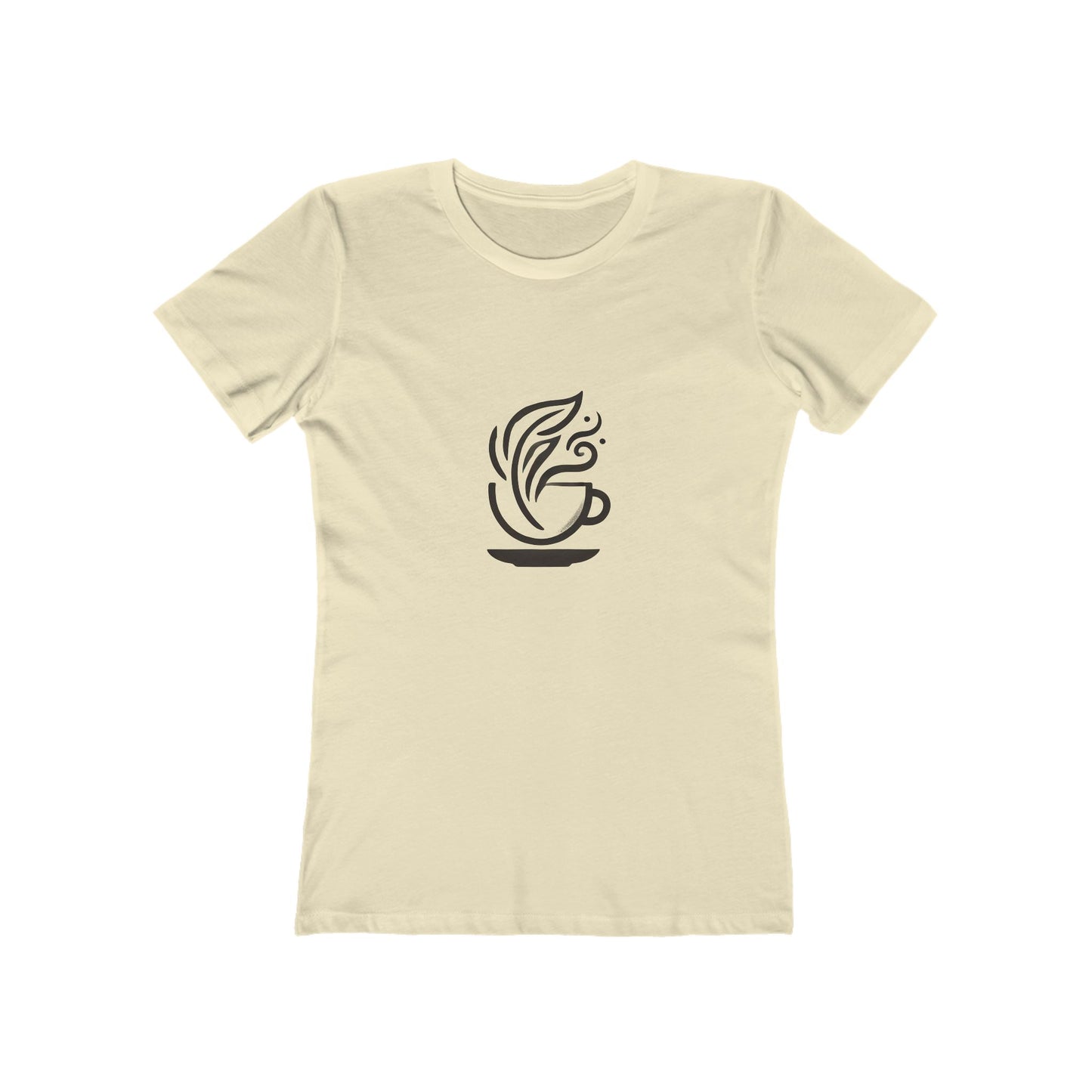 Natural-Minimalist coffee cup and leaves design on a Bella+Canvas boyfriend tee