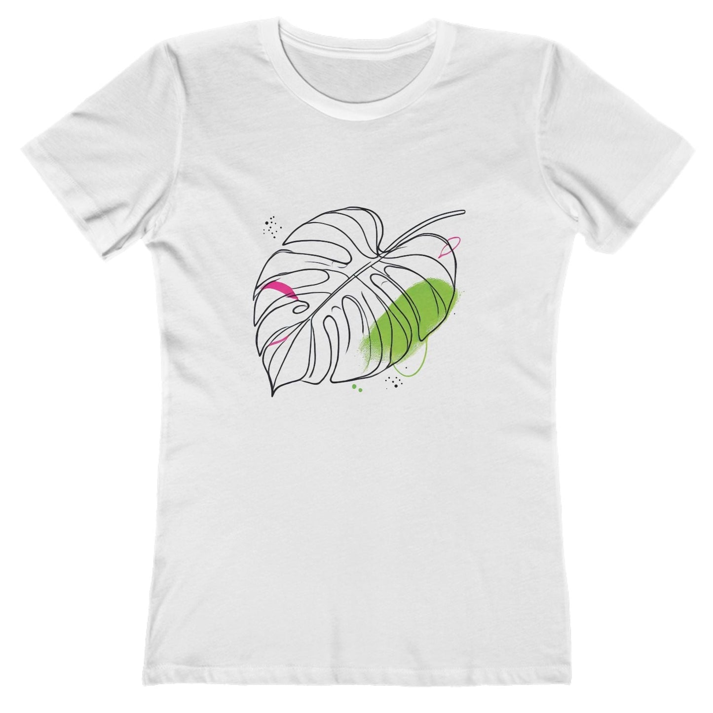 White-Minimalist Monstera Leaf T-Shirt – Boyfriend Tee Edition