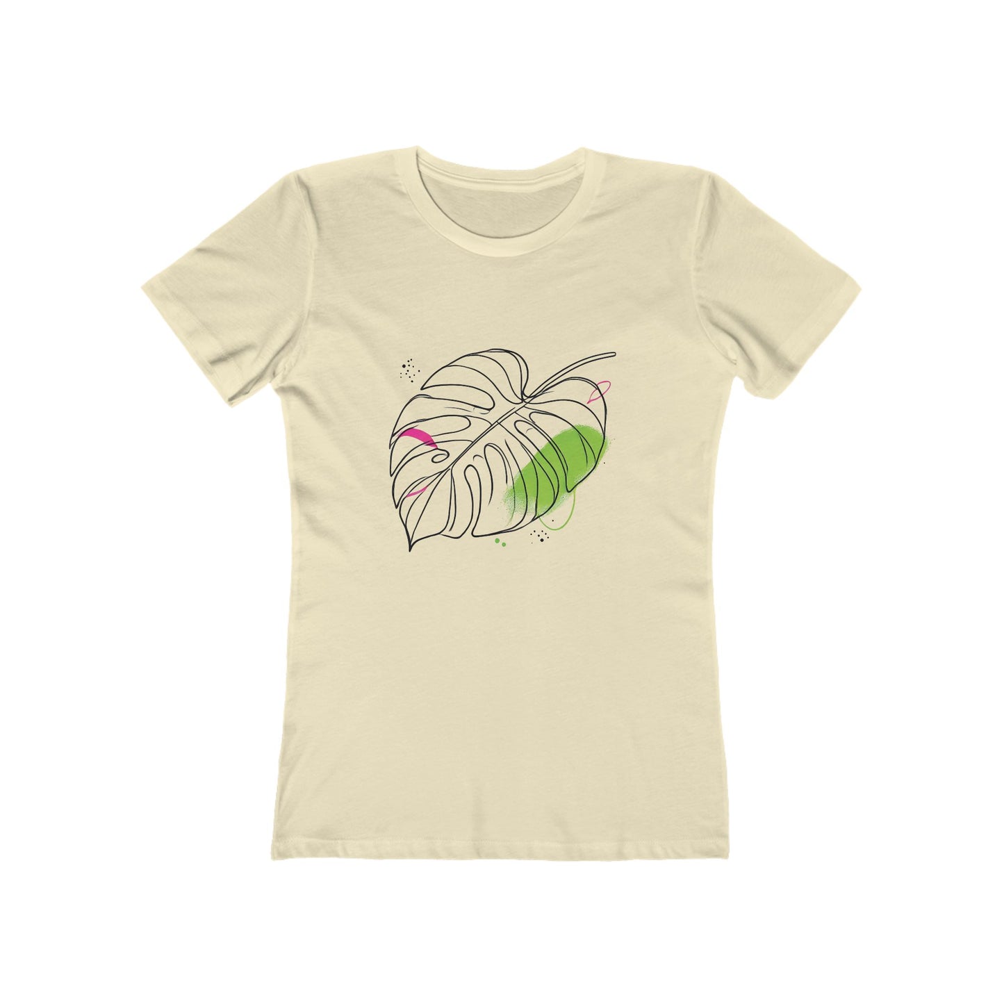 Soft Tan-Minimalist Monstera Leaf T-Shirt – Boyfriend Tee Edition