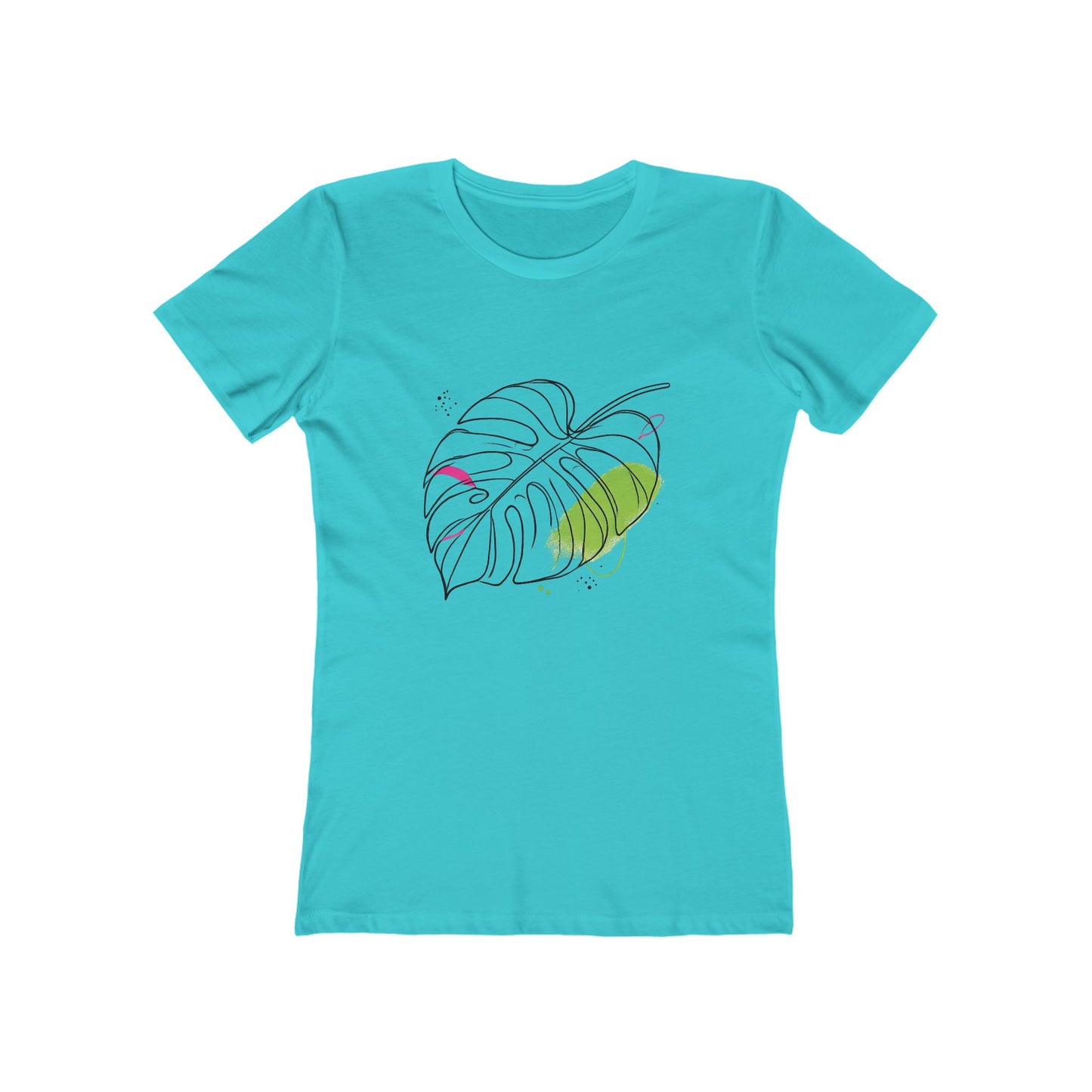 Teal-Minimalist Monstera Leaf T-Shirt – Boyfriend Tee Edition