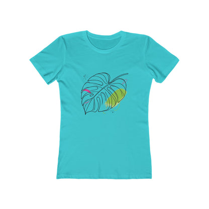 Teal-Minimalist Monstera Leaf T-Shirt – Boyfriend Tee Edition