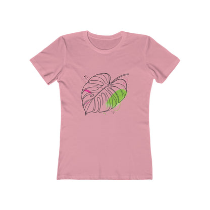 Pink-Minimalist Monstera Leaf T-Shirt – Boyfriend Tee Edition