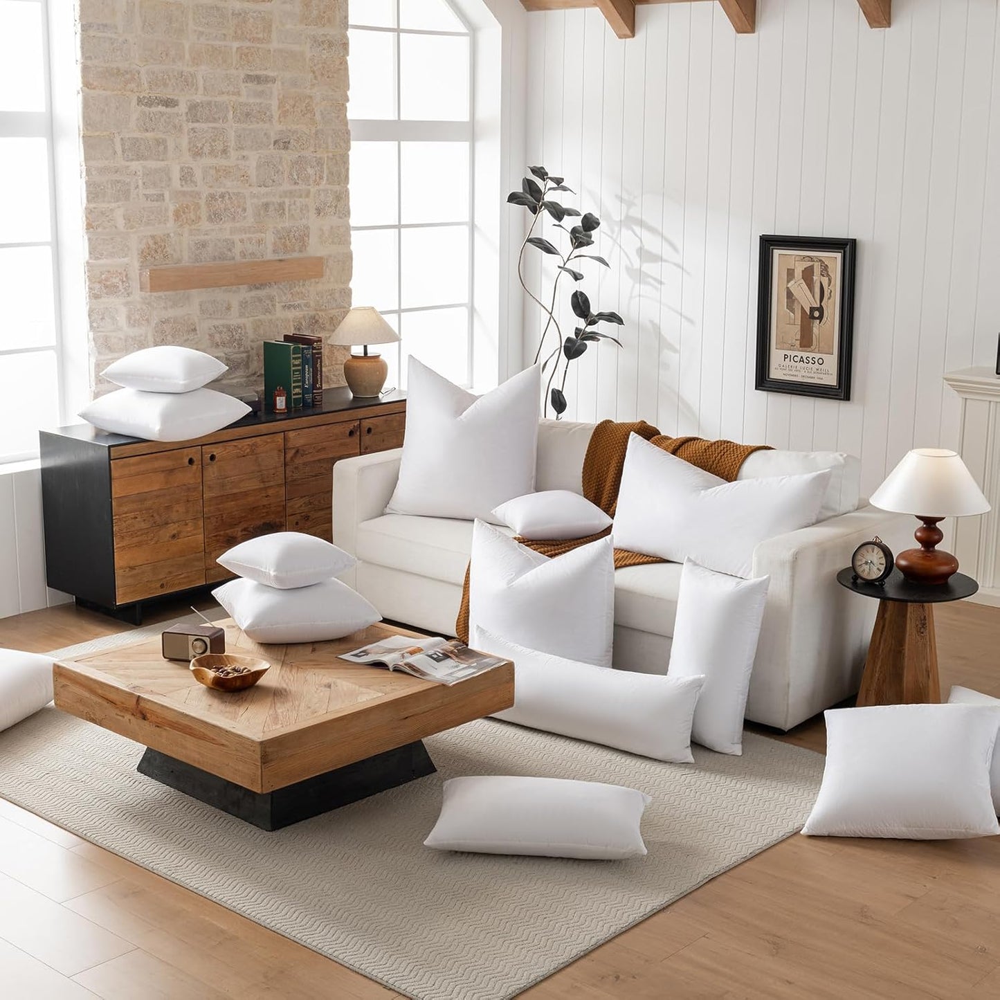 16 X16 Decorative Throw Pillow Inserts-Down Feather Pillow Inserts-Square-Cotton Fabric-Set of 2-White.