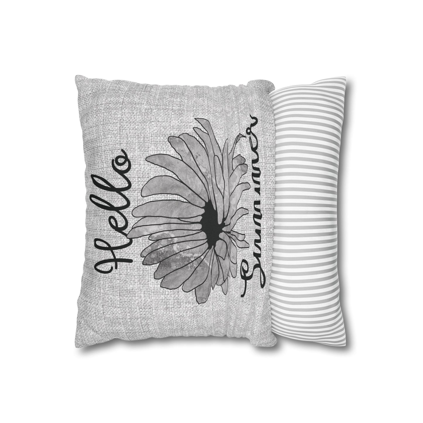 Hello Summer Throw Pillow Cover – Farmhouse Sunflower Decorative Cushion for Couch, Bed, or Patio Decor