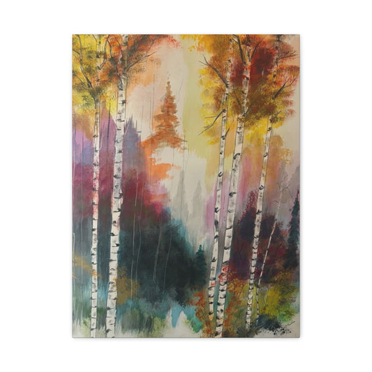 Autumn Birch Forest Watercolor Canvas Print | Large Wall Art for Living Room, Nature Landscape Painting, Fall Woodland Home Decor