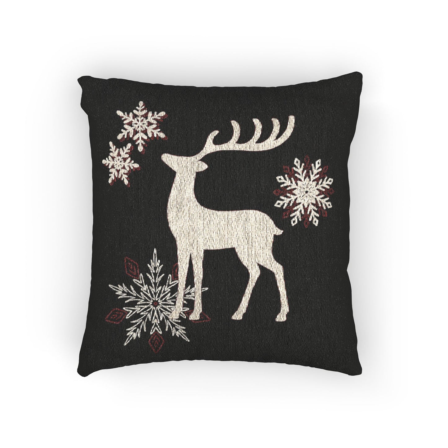 Reindeer and Snowflakes Woven Pillow | Holiday Deer Throw Pillow