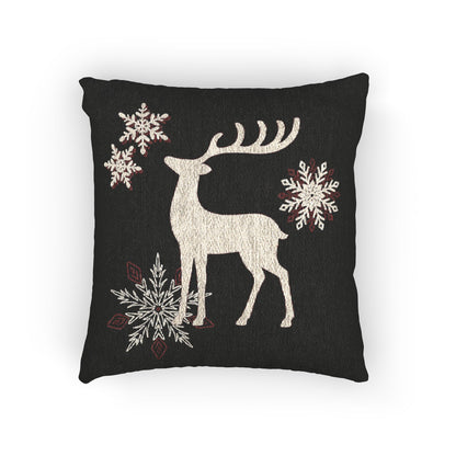 Reindeer and Snowflakes Woven Pillow | Holiday Deer Throw Pillow