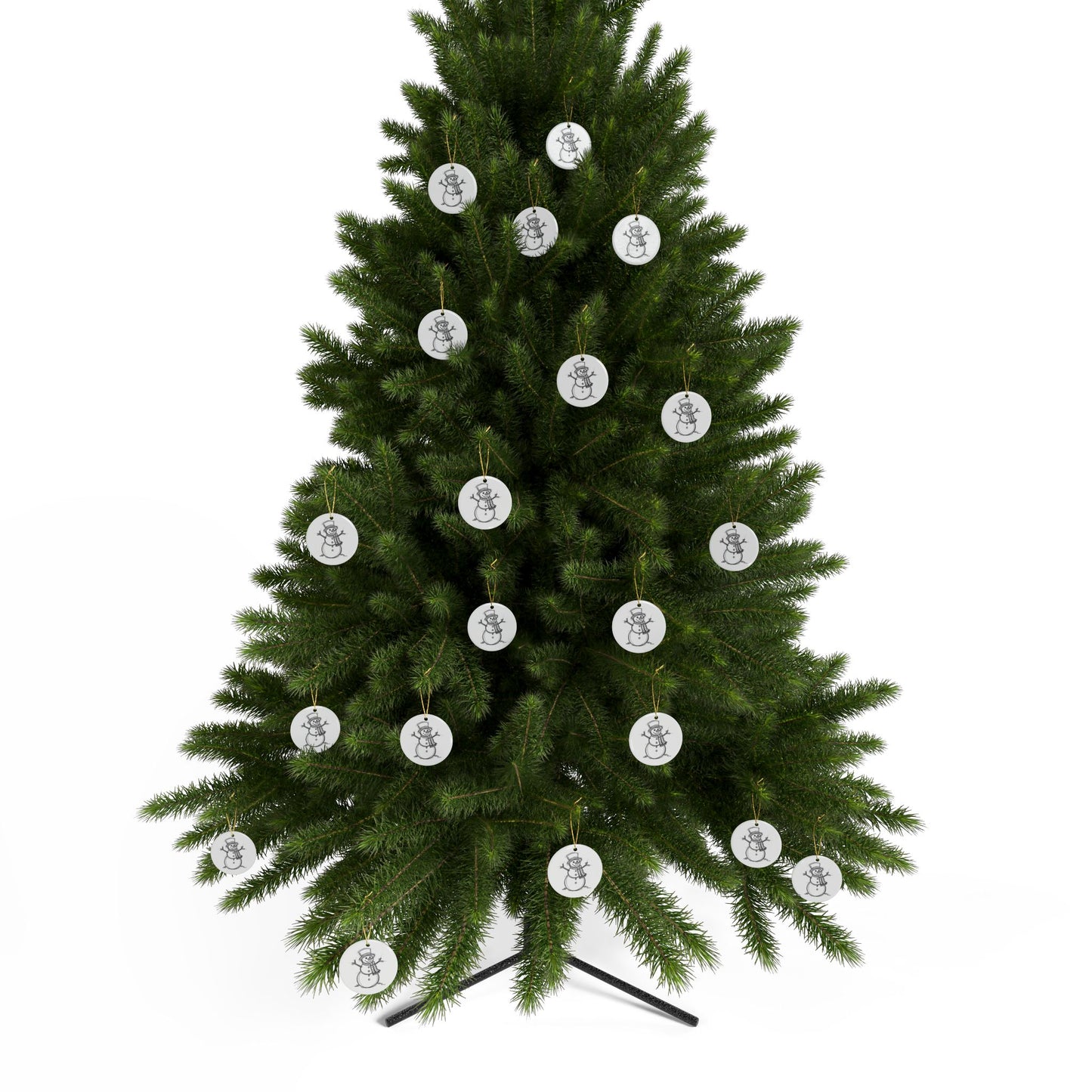 Hand drawn snowman sketch ornament on soft white ceramic, double sided