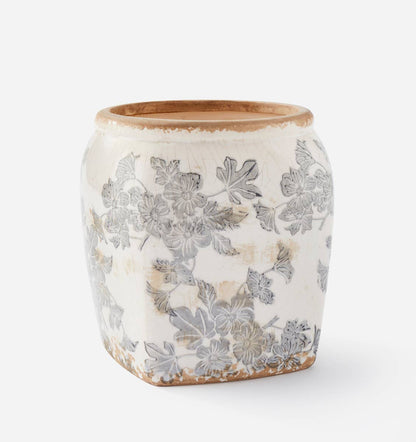 Antique Botanical Square Planter Pot – Timeless Vintage Charm for Any Space