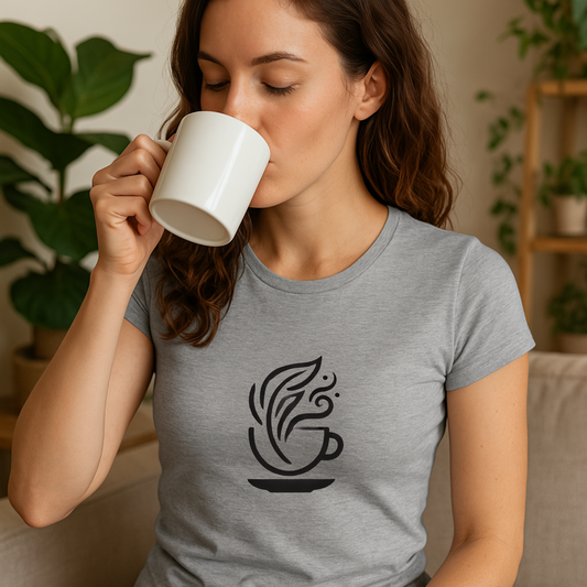 WOMEN'S FAVORITE - Coffee & Leaves Minimalist T-Shirt – Boho Coffee Lover & Plant Enthusiast Tee