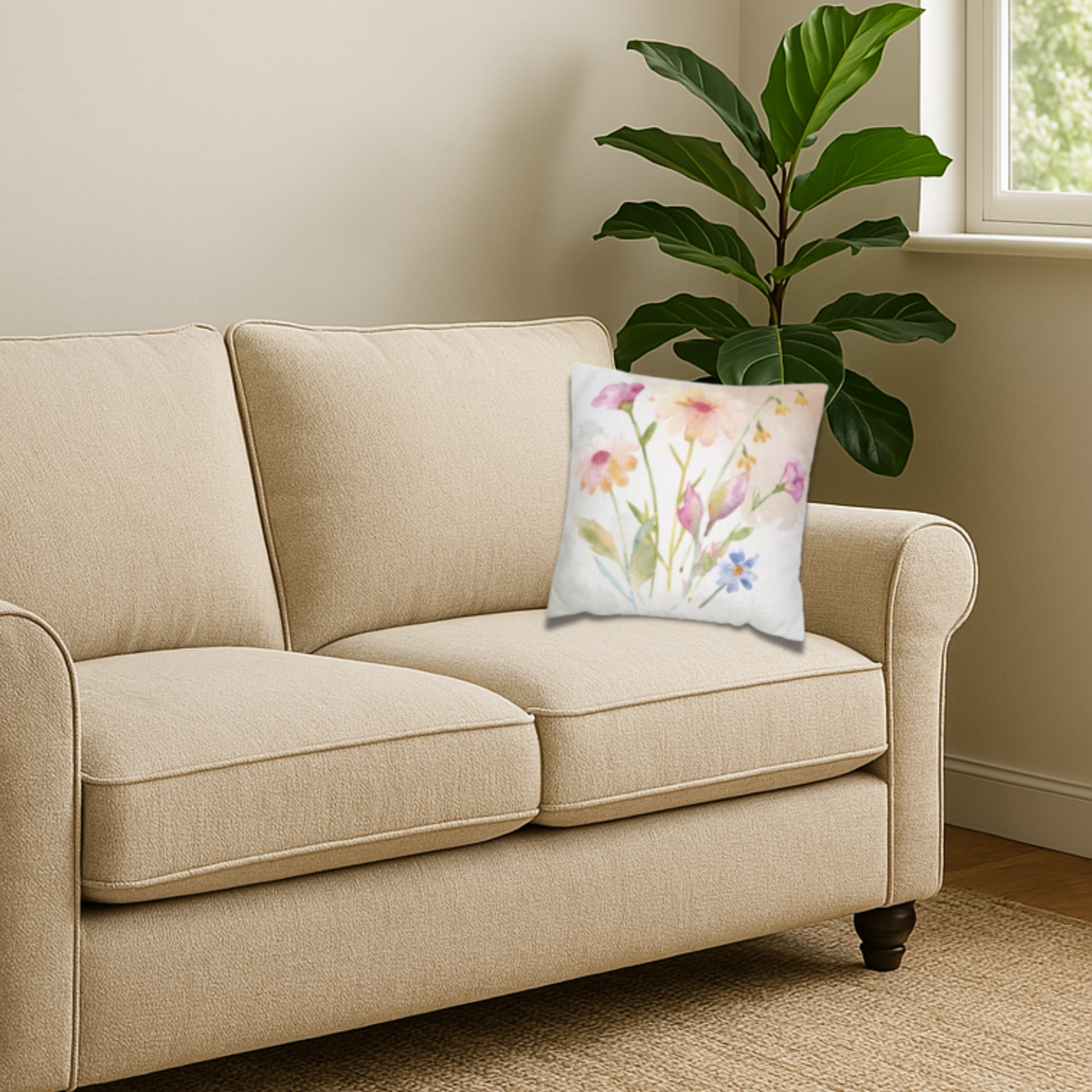 Watercolor Wildflower Pillow Cover – Soft Floral Throw Pillow Case for Couch, Bed, or Farmhouse Decor