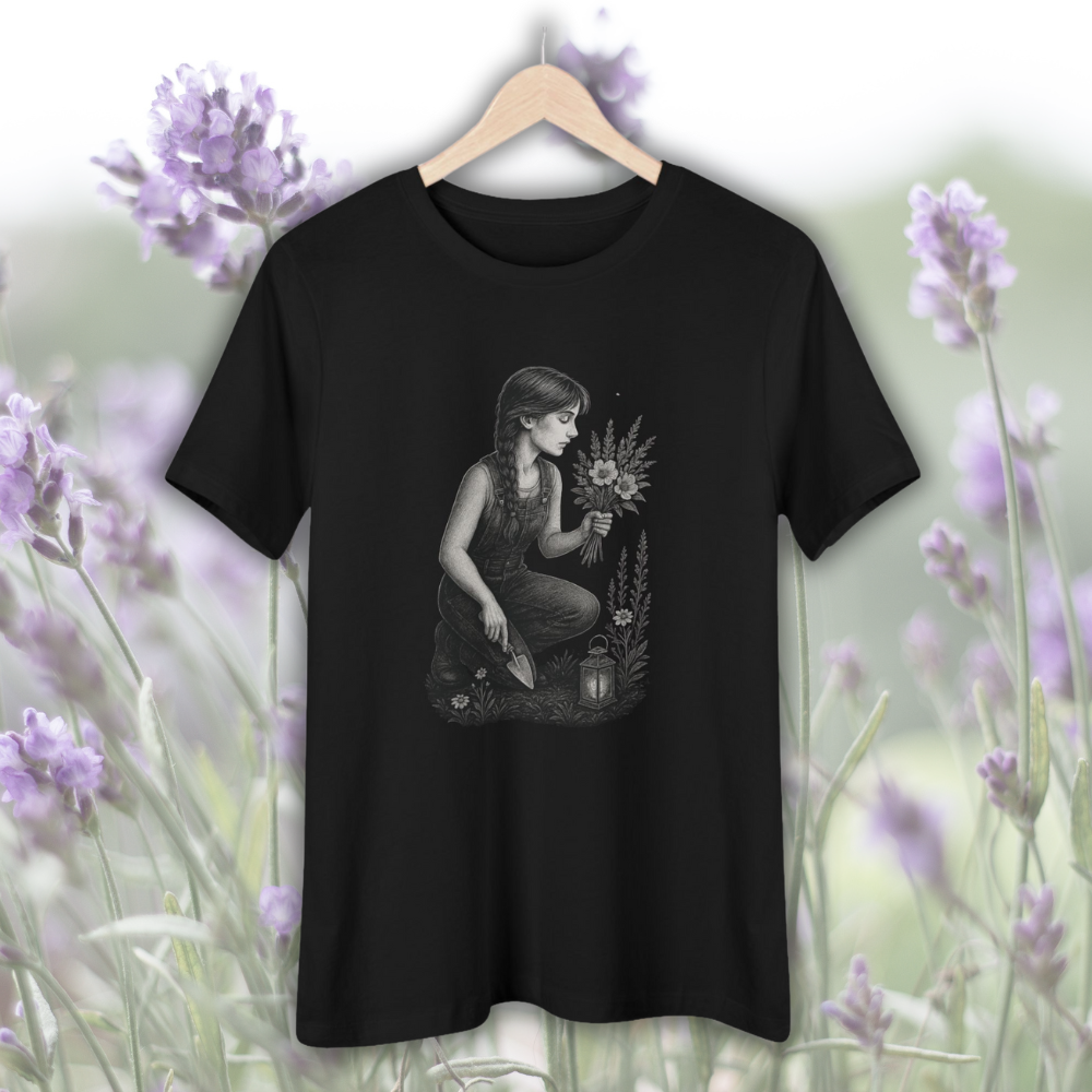 Garden Girl T-Shirt – Dusk Edition | Botanical Art Tee