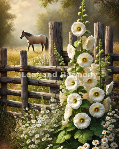 Horse and Holleyhocks Wall Art