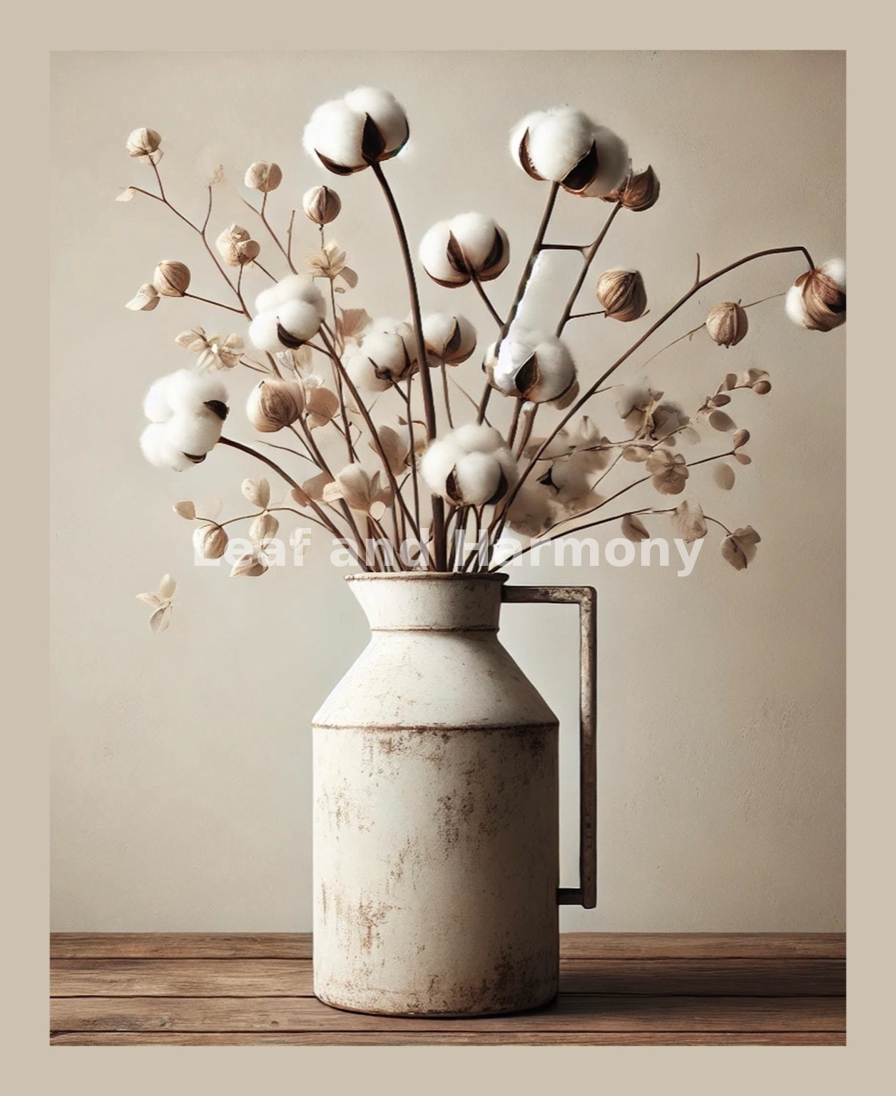 Rustic Cotton Bouquet in Vintage Milk Jug Wall Art
