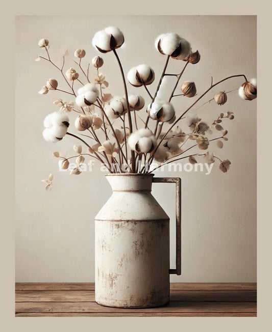 Rustic Cotton Bouquet in Vintage Milk Jug Wall Art