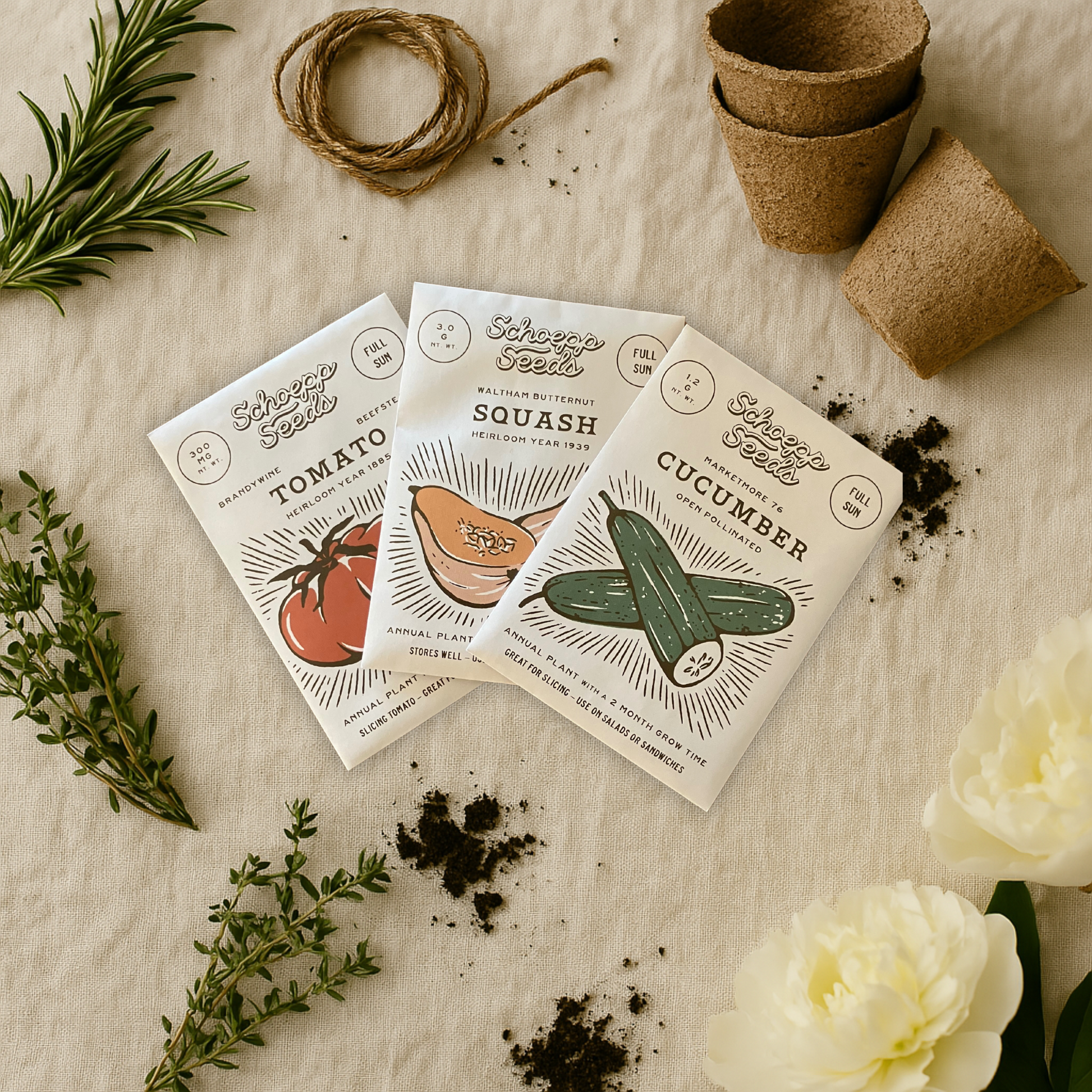 Schoepp Heirloom Seed Set – Beefsteak Tomato, Cucumber & Butternut Squash – Heirloom Open-Pollinated Garden Collection