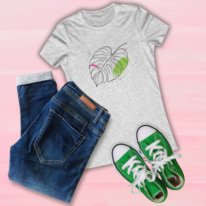WOMEN'S FAVORITE - Minimalist Monstera Leaf T-Shirt – Modern Botanical Line Art Tee for Plant Lovers