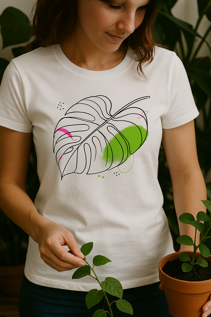 BOYFRIEND TEE EDITION - Minimalist Monstera Leaf T-Shirt