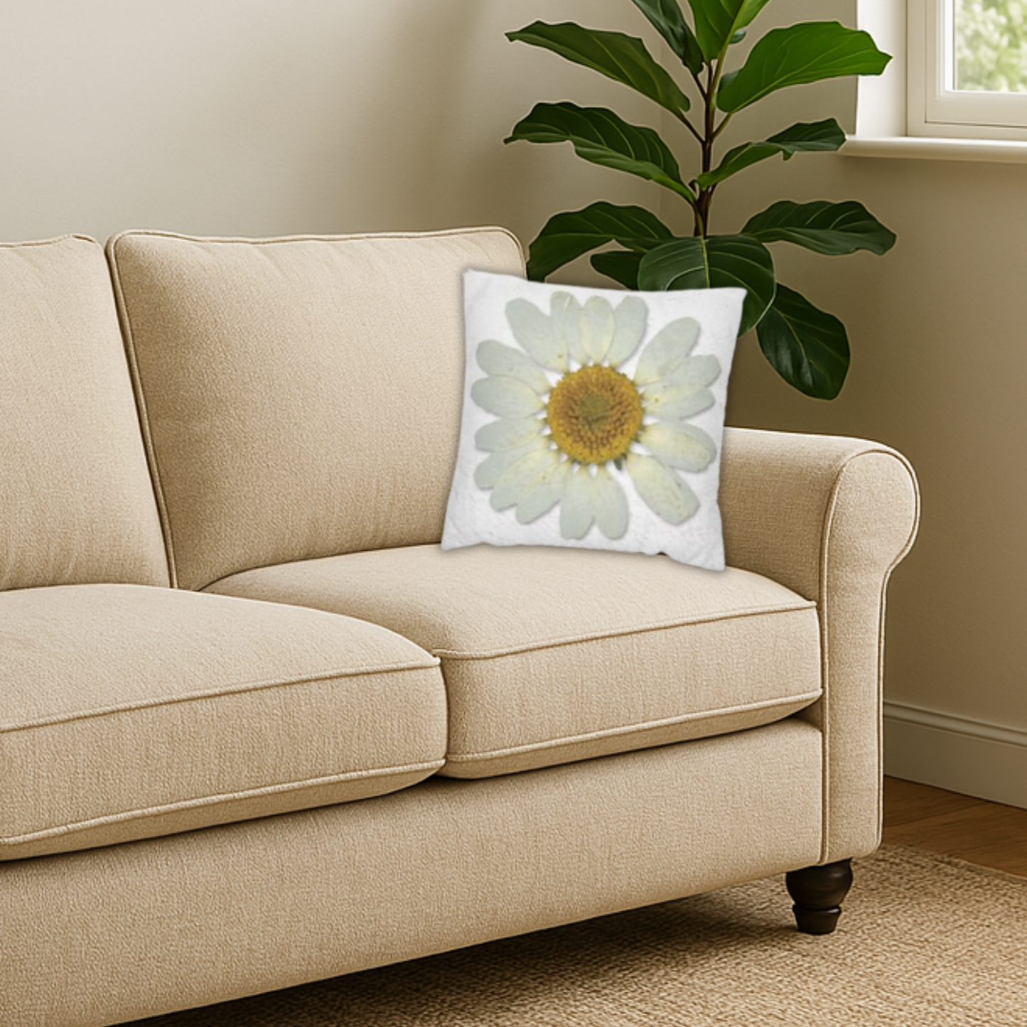Vintage Daisy Throw Pillow Cover – Botanical Floral Cushion for Cottagecore & Farmhouse Decor