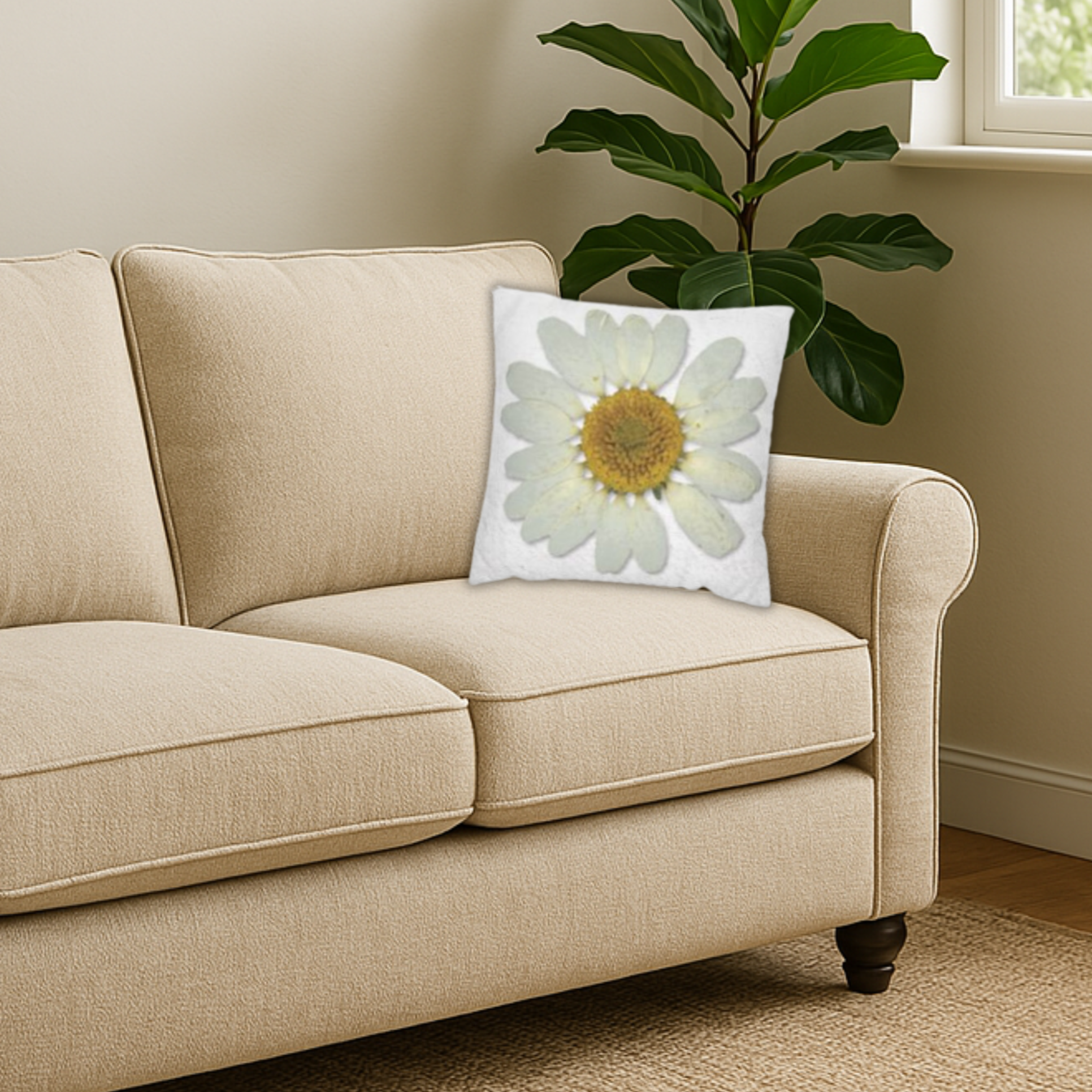 Vintage Daisy Throw Pillow Cover – Botanical Floral Cushion for Cottagecore & Farmhouse Decor