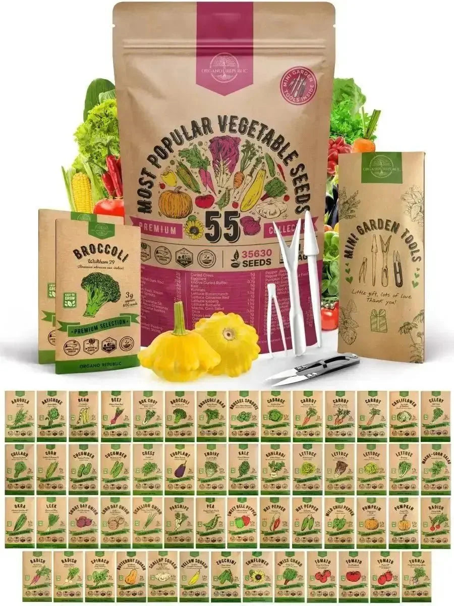 55 Vegetable Seeds Variety Pack - Non-Gmo Heirloom Seeds for Planting Vegetables and Fruits