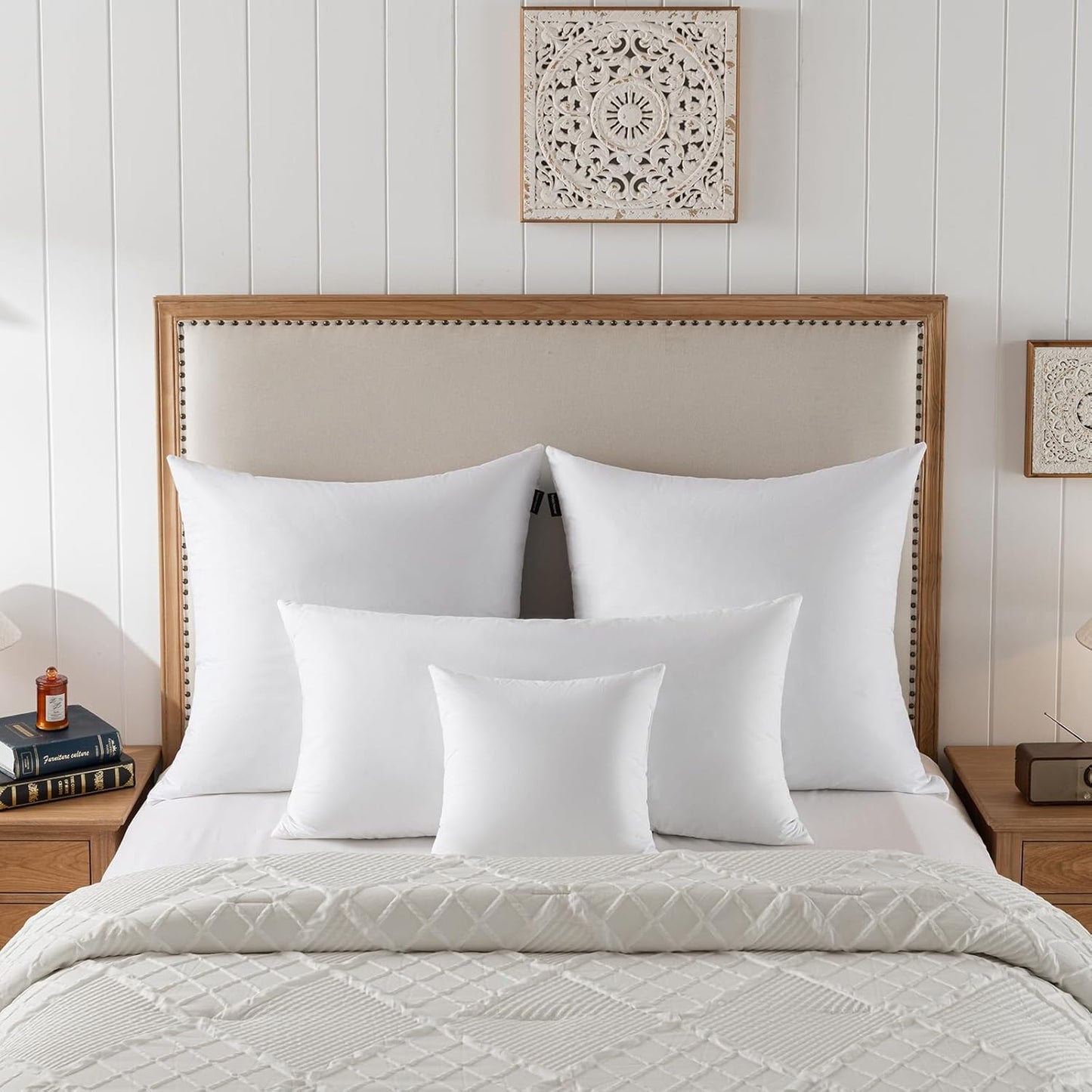 16 X16 Decorative Throw Pillow Inserts-Down Feather Pillow Inserts-Square-Cotton Fabric-Set of 2-White.