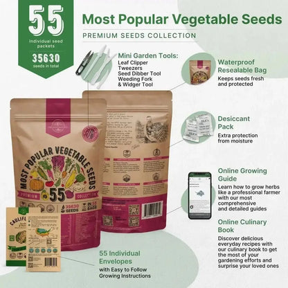 55 Vegetable Seeds Variety Pack - Non-Gmo Heirloom Seeds for Planting Vegetables and Fruits