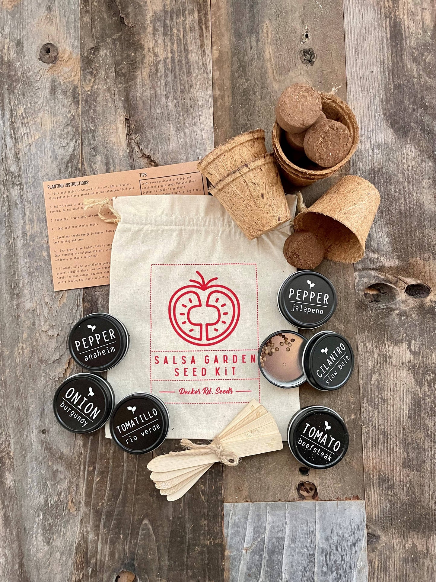 Salsa Garden Seed Kit-Varieties include: Tomato 'Beefsteak', Cilantro 'Slow Bolt', Onion 'Red Burgundy', Pepper 'Jalapeno', Pepper 'Anaheim', Tomatillo 'Rio Verde'