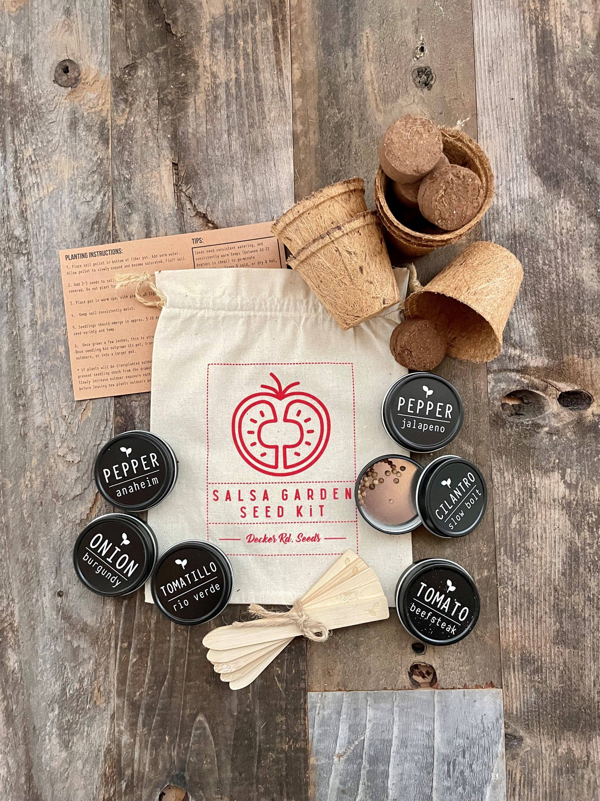 Salsa Garden Seed Kit-Varieties include: Tomato 'Beefsteak', Cilantro 'Slow Bolt', Onion 'Red Burgundy', Pepper 'Jalapeno', Pepper 'Anaheim', Tomatillo 'Rio Verde'